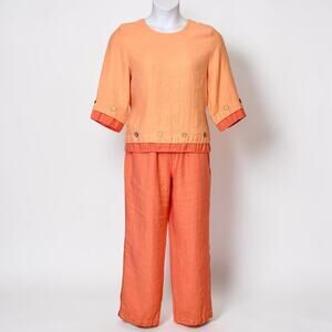 Vintage 90s Linen Blend 2pc Set PM Orange Peach Coastal Minimalist Resort Wear